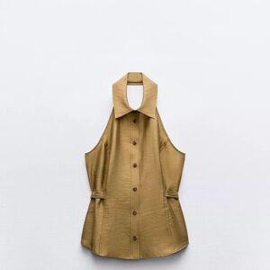 Zara Tan Button Down Sleeveless halter Top